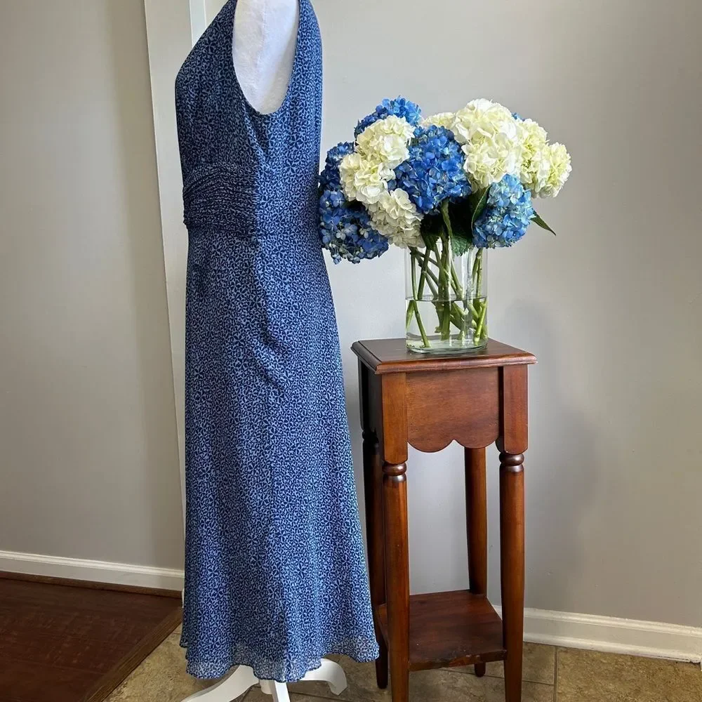 Talbots Blue Silk Pleated Maxi dress - Picture 4 of 9